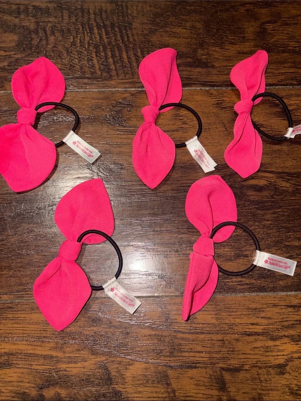 American Girl Pink Bow Elastic Hair Ties Set of 5. Exclusive American Girl Cafe.